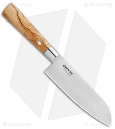 Boker Damascus Olive 6.75" Santoku Kitchen Knife Olive Wood - Image 2