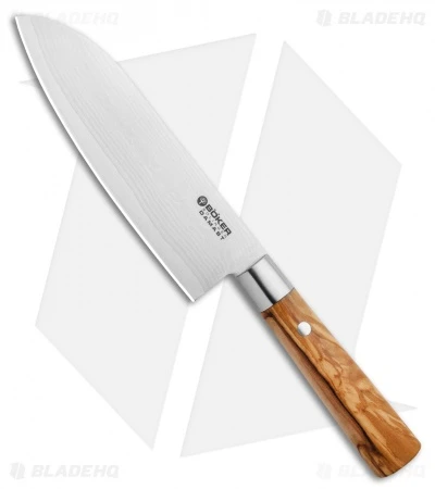 Boker Damascus Olive 6.75" Santoku Kitchen Knife Olive Wood