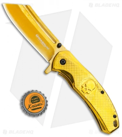 Boker Magnum Golden Skull Spring Assisted Knife Stainless Steel (3.3" Gold) - Image 4