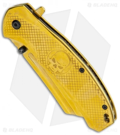 Boker Magnum Golden Skull Spring Assisted Knife Stainless Steel (3.3" Gold) - Image 2