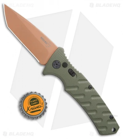 Boker Strike Tanto Desert Warrior Automatic Knife OD Green (3.25" Copper D2) - Image 4